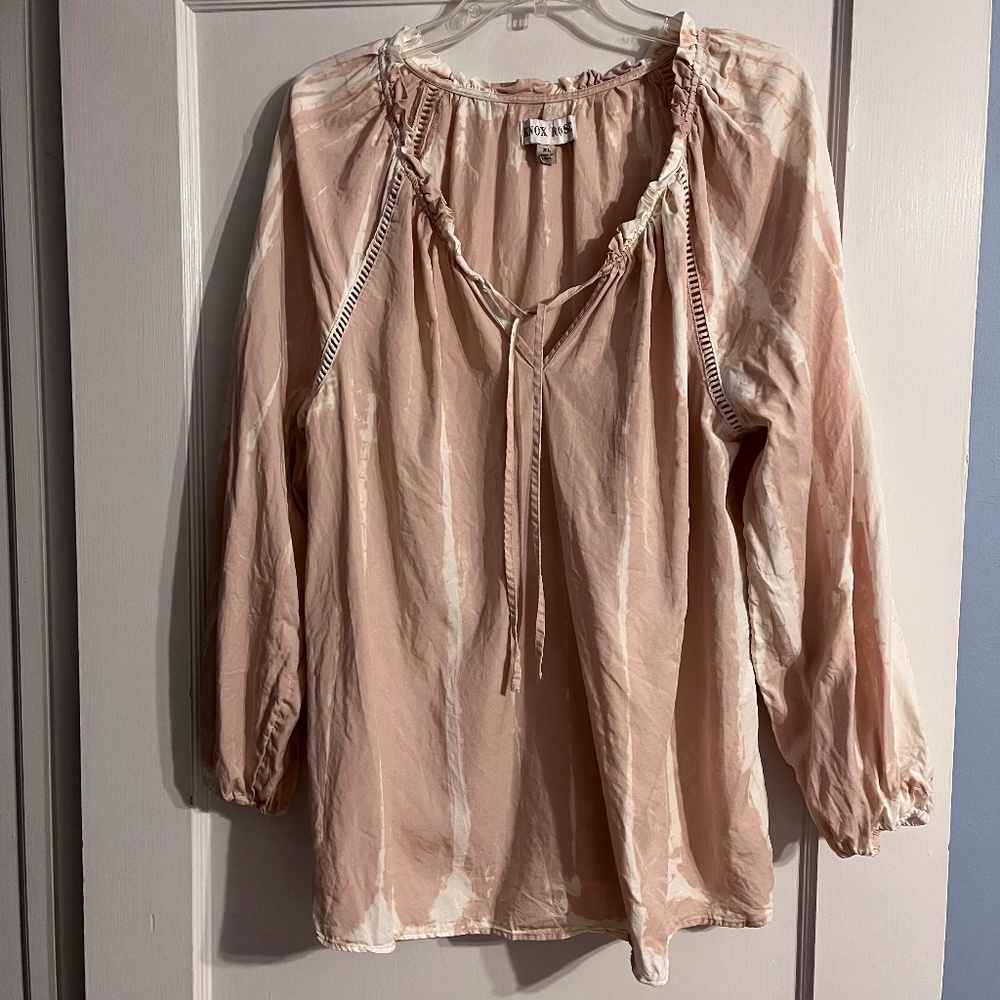 Knox Rose pink tie-dye long-sleeve blouse ruffle collar with tie